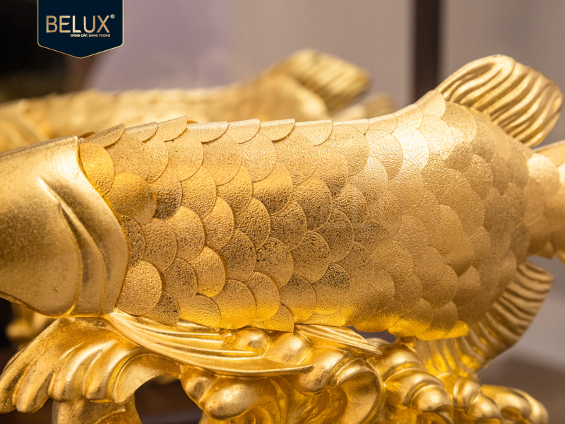 Tượng Cá Rồng dát vàng 24k&nbsp;36x28x17cm